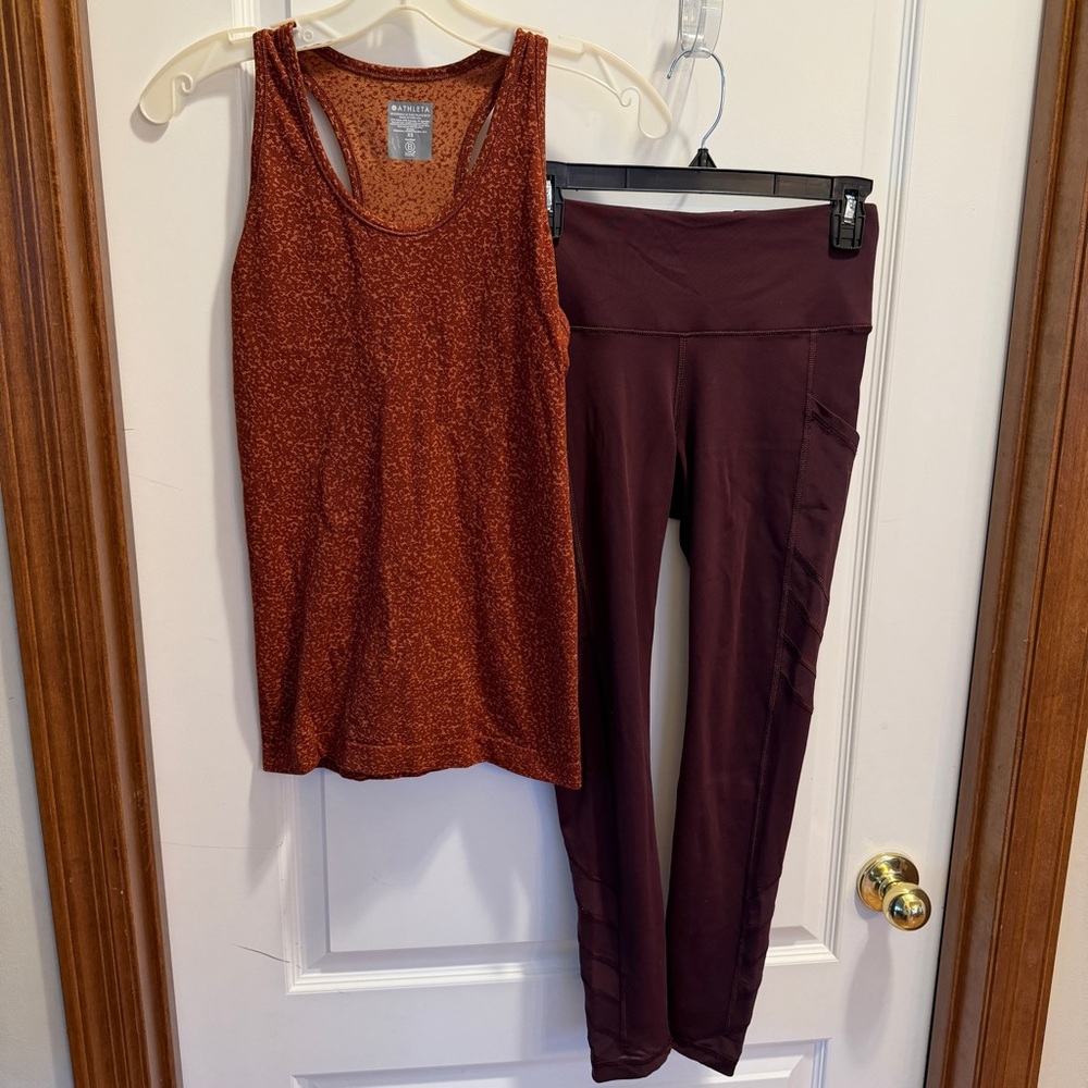 SET! Athleta XS Rust Floral Tank + Deep Burgundy Leggings